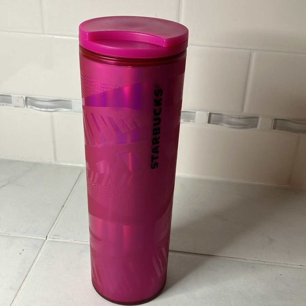 Starbucks bright pick tumbler with screw on lid.